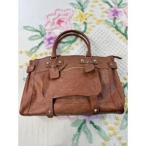 LANEIGE Brown Faux Leather Satchel Bag Tote Top Handle Purse